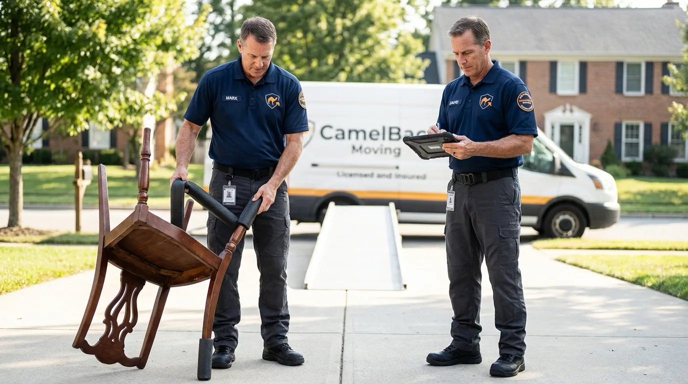 Movers inspecting furniture for damage prevention before loading in Greeneville, TN